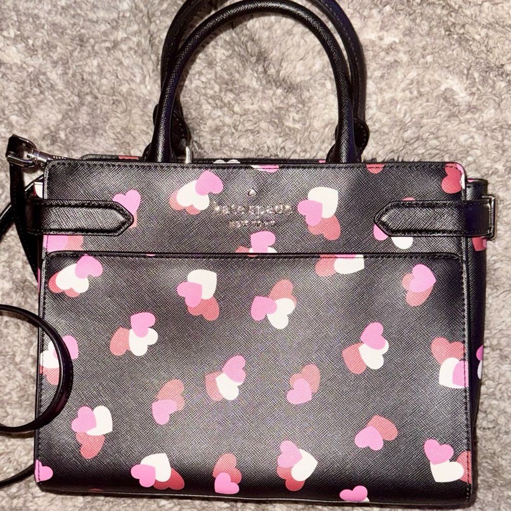 Kate Spade Staci Flutter Hearts Satchel (Black Multi) - w/ Storyline Card Holder - Picture 2 of 15